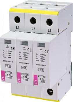 Обмежувач перенапруги ETI, ETITEC C T2 275/20 (3+0) 3p