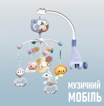 Музыкальный мобиль для новорожденных Sweet dreams карусель с игрушками подвесками и проекцией на детскую кроватку + пульт дистанционного управления, голубой (101622658)