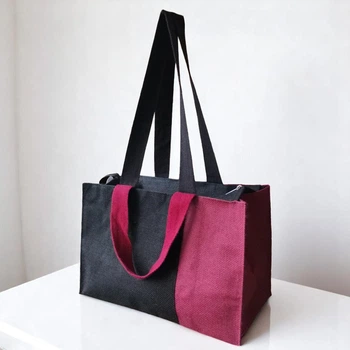 Сумка джутовая натуральная шоппер "Burgundy black" Silk Route а-3734