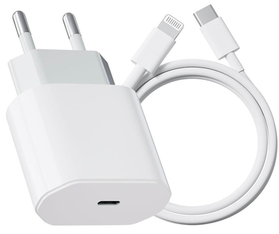 Комплект быстрой зарядки для Apple iPhone 8/X/11/12/13/14 Pro Max Сетевое зарядное устройство адаптер Блок Type-C 20W USB-C Power Adapter, Кабель зарядки 1М Type-C to Lightning