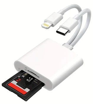 Картрідер hifriend для iPhone Samsung Xiaomi Huawei Meizu Google Pixel і тд. Lightning / USB-C (Type - C) SD/TF Card Reader адаптер для USB-C на картридер SD Card White
