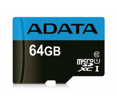 Карта пам'яті microSDXC (UHS-1) A-DATA Premier 64Gb Class 10 A1 (R-100Mb/s) (adapter SD) (AUSDX64GUICL10A1-RA1)