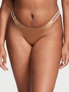 Жіночі трусики Victoria's Secret (154100516476) Shine Chain Strap Lace Brazilian зі стразами XS бежеві