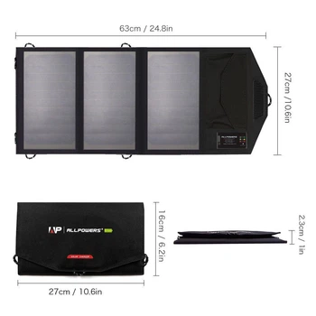 Портативна сонячна панель Allpowers 5V 15 W 10000 mAh Кемпінгова туристична переносна панель чорна
