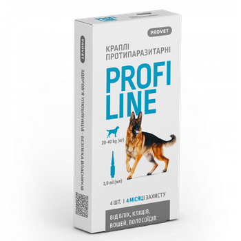 Капли PROVET PROFILINE для собак от 20 до 40 кг (4пип х 3мл) от блох и клещей
