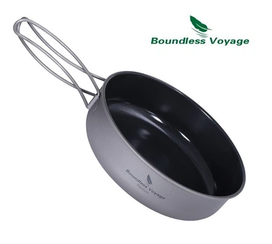 Сковорідка титанова Boundless Voyage 900 мл 182 мм з антипригарним покриттям туристична сковорода із складними ручками