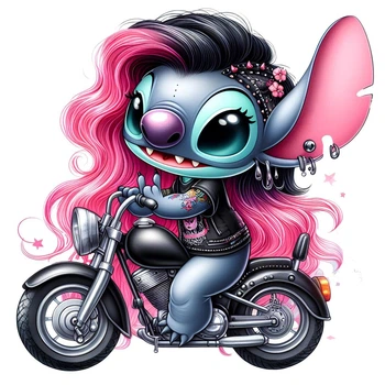 Ростовая наклейка "Лило и Стич. Moto Biker Angel. Ангел" 80см - без контурной обрезки