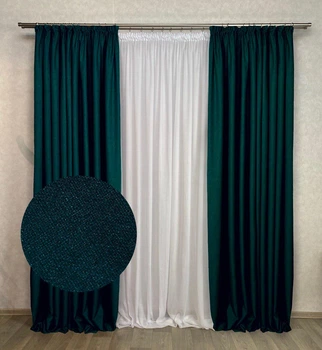 Комплект штор Лён-Рогожка, 200x240 цвет темно-бирюзовый №90 , 2шт