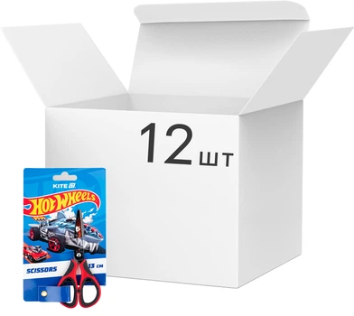 Упаковка ножниц Kite Hot Wheels детские с резиновыми вставками и рисунком на лезвии 13 см х 12 шт (HW25-148)