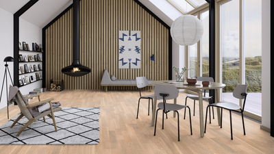 Паркетна дошка Floor`360 Дуб Finale Live Matt lacquer white 3-смугова Лак