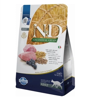 Фармина сухой корм для кошек N&D LOW GRAIN LAMB & BLUEBERRY ADULT с ягненком и черникой, 300 г