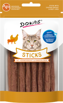 Ласощі для котів Dokas Sticks з курячою грудкою та яловичою печінкою, 30г