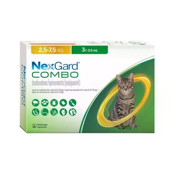 Нексгард Комбо (NexGard Combo) - Капли от блох, клещей и гельминтов для кошек весом 2,5 - 7,5 кг (3 шт) упаковка