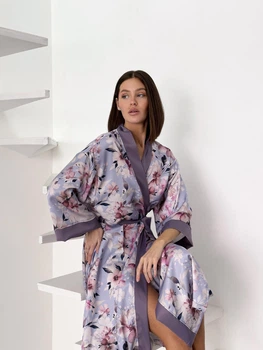 Халат кимоно длинный Morning Bloom лавандовый XL