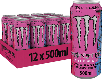 Упаковка безалкогольного енергетичного напою Monster Energy Ultra Fantasy Ruby Red 500 мл х 12 банок енергетик