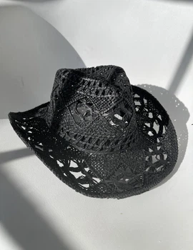 Шляпа ковбойка черная с узорами плетная летная Cowboy