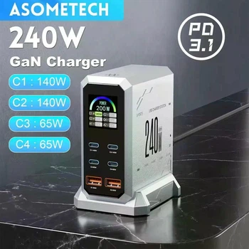 Зарядний пристрій Asometech 240W GaN Charger PD3.1 USB Type-C 6 Ports PPS PD