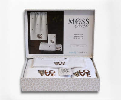 Подарочный набор полотенец Moss с вышивкой – 3 шт (30x50, 50x90, 70x140 см) – Плотность 500 г/м² Leopar