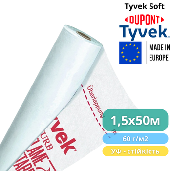Супердиффузионная мембрана Tyvek Soft 1,5х50 м, 75 м2, 60 г/м2