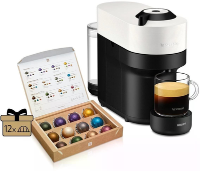 Капсульна кавомашина Nespresso Vertuo Pop Coconut White (біла) та дегустаційний набір на 12 капсул у подарунок
