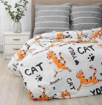 Комплект постільної білизни MirSon сімейний 143x210 см х 2 шт 17-0621 Yoga Cat Orange бязь (2200008195496)