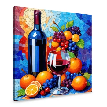 Картина на холсте Натюрморт с вином и фруктами 80x80 см (305ML_L)