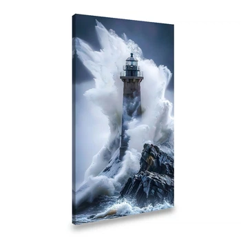 Картина на холсте Маяк и большая волна 50x25 см (3ML_M)