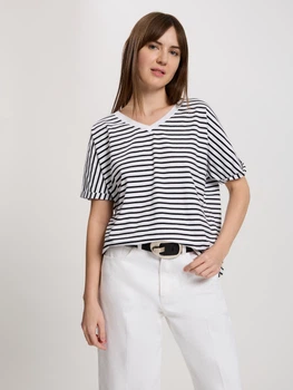 Koszulka damska bawełniana w paski Cross Jeans 56190-008 S Biała (8697319732764)