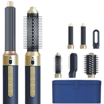 Стайлер NIKAI Dark Blue 1400 W набор для волосся 6 в 1 з іонізацією повітря та датчиками контролю температури, мультистайлер для волосся з набором насадок CM-601/BC