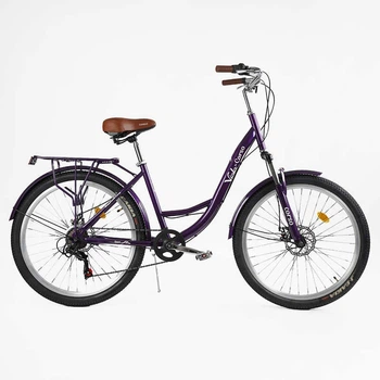 Велосипед Городской 26 дюймов Corso Viola VL-914 оборудование Shimano стальная рама 17 дюйм 21 скорость. Violet and Black (168618)