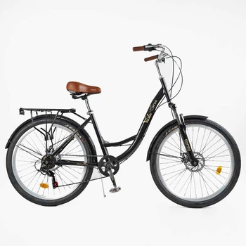 Велосипед міський 26" Corso Viola VL-520 Shimano 17" 21 швидкість Чорно-золотий (168619)