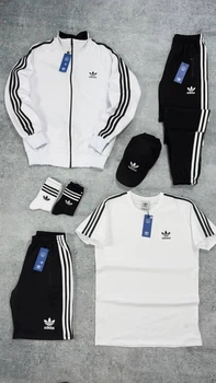 Комплект 7 в 1 Adidas кофта штани футболка шорти кепка носки 2 пари M білий