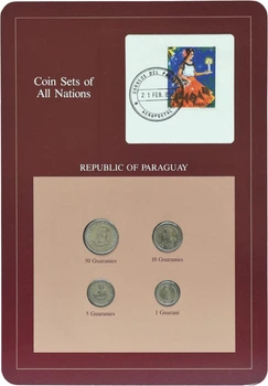 Набор монет Парагвай Набор монет 1980-1984 UNC 1, 5, 10, 50 гуарани и 1 марка в сувенирной упаковке