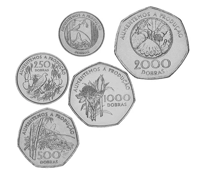 Набір монет Сан-Томе і Принсіпі набір з 5 монет 1997 UNC 100, 250, 500, 1000, 2000 добра