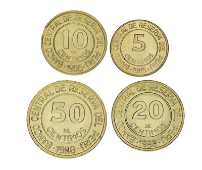 Набор монет Перу набор из 4 монет 1985-1988 VF-AU 5, 10, 20, 50 сентим