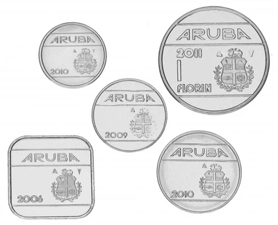 Набор монет Аруба набор из 5 монет 2006-2011 UNC 5, 10, 25, 50 центов, 1 флорин