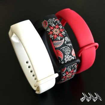 Комплект силіконових ремінців MRK для фітнес браслета Xiaomi Mi Band 5/6/7 Вишиванка 01 + три металеві кнопки (mrk2654)
