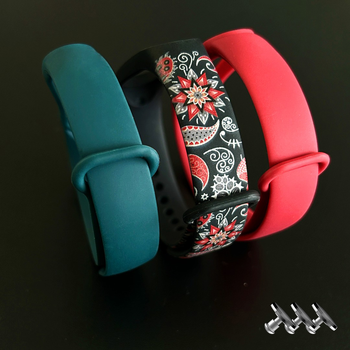 Комплект силіконових ремінців MRK для фітнес браслета Xiaomi Mi Band 5/6/7 Вишиванка 02 + три металеві кнопки (mrk2617)