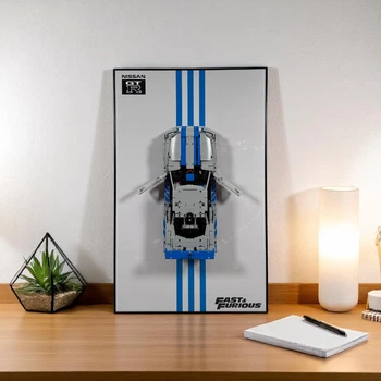 Арт Держатель Рамка 80x50 см. на Стену для Фирменного Конструктора Technic 2 Fast 2 Furious Nissan Skyline GT-R (R34) (42210) Двойной форсаж Автомобиль - Type-B