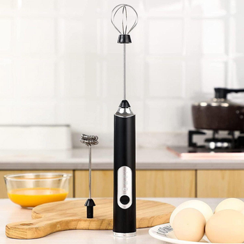 Портативный беспроводной капучинатор для молока и сливок Egg Beater, электрический мини-миксер с 2 насадками Черный AND-1-50-Black