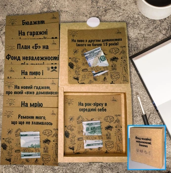 Заначка для мужчины, подарочный набор с пожеланиями, коробка для денег, декоративные купюры, оригинальный крафтовый подарок парню, мужчине на день рождения, праздник, стильный подарок