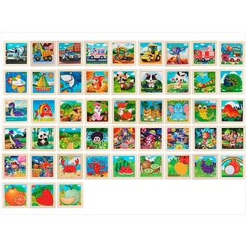 Деревянная игрушка Пазлы, 9 деталей (животные, транспорт, фрукты, динозавры), 11x11x0.5 см