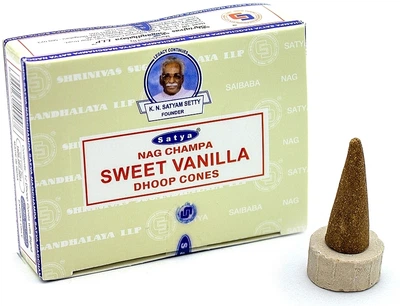 Дымные благовония конусы "Наг Чампа Сладкая Ваниль" - Satya Nag Champa Sweet Vanilla Dhoop Cones 12шт (1334304-6331824)