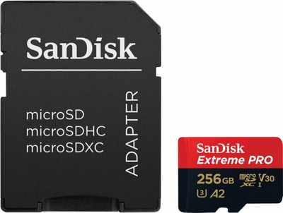 Карта пам'яті microSDXC (UHS-1 U3) SanDisk Extreme Pro A2 256Gb class 10 V30 (R200MB/s,W140MB/s) (adapter) (SDSQXCD-256G-GN6MA)