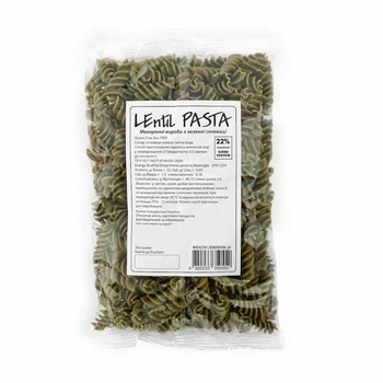 Макарони без глютену "LEntil PASTA" з зеленої сочевиці "Fusilli" спіраль 300 г ТМ Healthy Generation