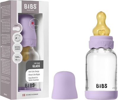 Скляна дитяча пляшечка BIBS Glass Boheme Baby Bottle Round Latex 120 ml, 0+m