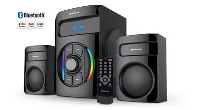 Колонки 2.1 REAL-EL M-375 black Refurbished (44Вт, Bluetooth, USB, SD, FM, ДУ)