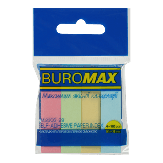 Стікер-закладки BUROMAX 51*12мм 4х100арк. 2306-99 паперові, пастель (12) /BM.2306-99/