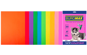 Папір кольоровий 80г/м, А4 10кол./2шт./20арк. BUROMAX 2721820-99, INTENSIV+ NEON, /BM.2721820-99/