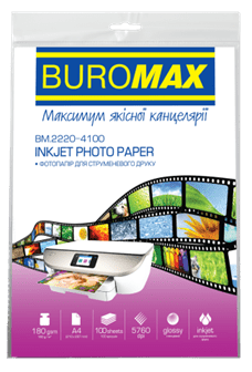 Фотопапір глянцевий А4, 180г/м, 100арк. BUROMAX 2220-4100 (12) /BM.2220-4100/